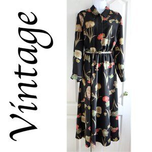 Beautiful vintage black and floral midi shirt dress by Randy Pantel